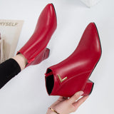 Vipkoala Fashion Women Boots Casual Leather Low High Heels Spring Shoes Woman Pointed Toe Rubber Ankle Boots Black Red Zapatos Mujer785 Winter Night Out Outfit