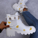 Vipkoala New Women Ankle Boots Crystal Rhinestone Slip On Platform PU Leather Women's Booties Spring Autumn Females Footwear Plus Casual Classy Outfits