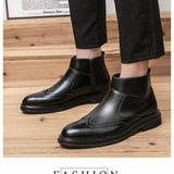 High Ankle Men Chelsea Boots Brogue PU Leather мужские сапоги British Stylish Bottes Pour Hommes أحذية الرجال Comfortable KF816