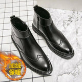 High Ankle Men Chelsea Boots Brogue PU Leather мужские сапоги British Stylish Bottes Pour Hommes أحذية الرجال Comfortable KF816