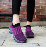 Women Running Walking Shoes New Mesh Breathable Knit Ladies Mix Colors Sneakers Soft Platform Slip On Loafers