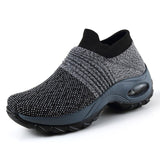 Women Running Walking Shoes New Mesh Breathable Knit Ladies Mix Colors Sneakers Soft Platform Slip On Loafers