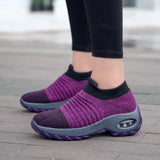 Women Running Walking Shoes New Mesh Breathable Knit Ladies Mix Colors Sneakers Soft Platform Slip On Loafers