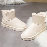 Vipkoala New Winter Plus Velvet PU Waterproof Mid-Tube Snow Boots Thickened Warm Women's Boots 35-40 Flat-Heeled Cotton Shoes