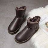 Vipkoala New Winter Plus Velvet PU Waterproof Mid-Tube Snow Boots Thickened Warm Women's Boots 35-40 Flat-Heeled Cotton Shoes