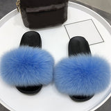 Vipkoala Real fox Fur Slippers Women Home Fluffy Sliders Comfort Furry Summer Flats Sweet Ladies Shoes Female Furry Indoor Flip Flops