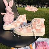 Vipkoala Women's Sports Shoes Anime Kawaii Pink Rabbit Lolita Canvas Flats Female New Casual Tennis Basketball Vulcanized Sneakers