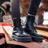 Ankel Boots for Women Chunky Martin Boots Genuine Leather Ladies Fashion Platform Motorcycle Boots Botas De Invierno Para Mujer