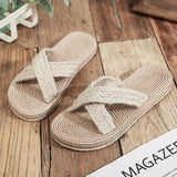 Vipkoala Cross Band Women Slide Sandals Beach Hemp Rope Slides Espadrille Flip Flops Two Straw Straps Shoes