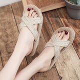 Vipkoala Cross Band Women Slide Sandals Beach Hemp Rope Slides Espadrille Flip Flops Two Straw Straps Shoes