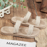 Vipkoala Cross Band Women Slide Sandals Beach Hemp Rope Slides Espadrille Flip Flops Two Straw Straps Shoes