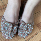 Vipkoala Women Ballet Flats Bling Crystal Diamond Dress Ladies Bow Sequins Single Shoes Rhinestone Glitter Square Toe Plus Size 43