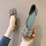 Vipkoala Women Ballet Flats Bling Crystal Diamond Dress Ladies Bow Sequins Single Shoes Rhinestone Glitter Square Toe Plus Size 43