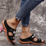 Vipkoala Women Casual Sandals Comfortable Soft Slippers Embroider   Flower Colorful Ethnic Flat Platform Open Toe Outdoor Beach Shoes