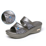 Vipkoala new Women Summer Slippers Ladies Glitter PU Wedges Shoes Female Casual Slingbacks Sandals Comfortable Platform Woman